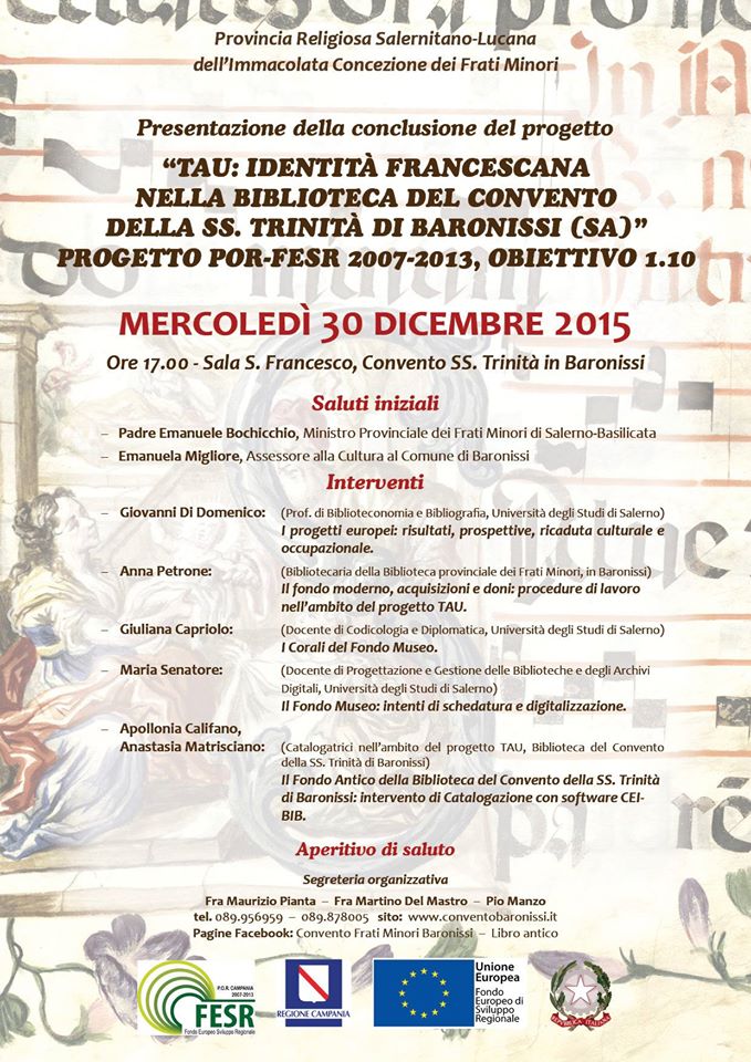 progetto Tau identità francescana nella biblioteca del convento dell SS Trinità di Baronissi Salerno