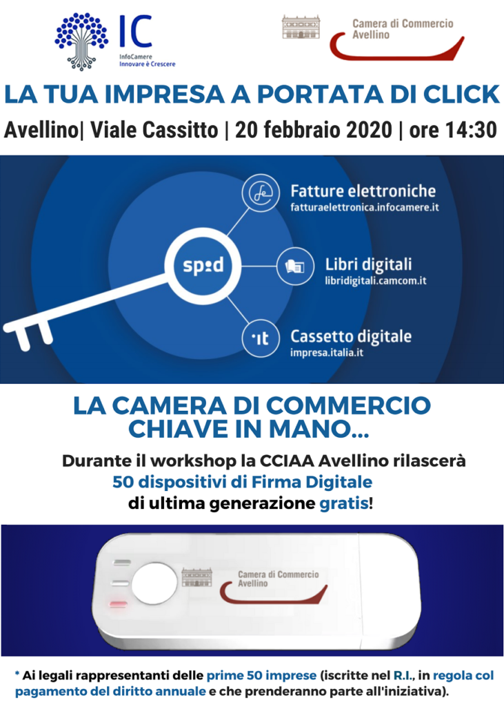“La tua impresa a portata di click”: il 20 febbraio il workshop sui servizi digitali in CCIAA Avellino
