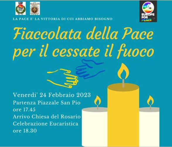 Gorttaminarda, in adesione all’iniziativa di “Europe for Peace”: venerdi 24 febbraio si terrà la “Fiaccolata della Pace per il cessate il fuoco”